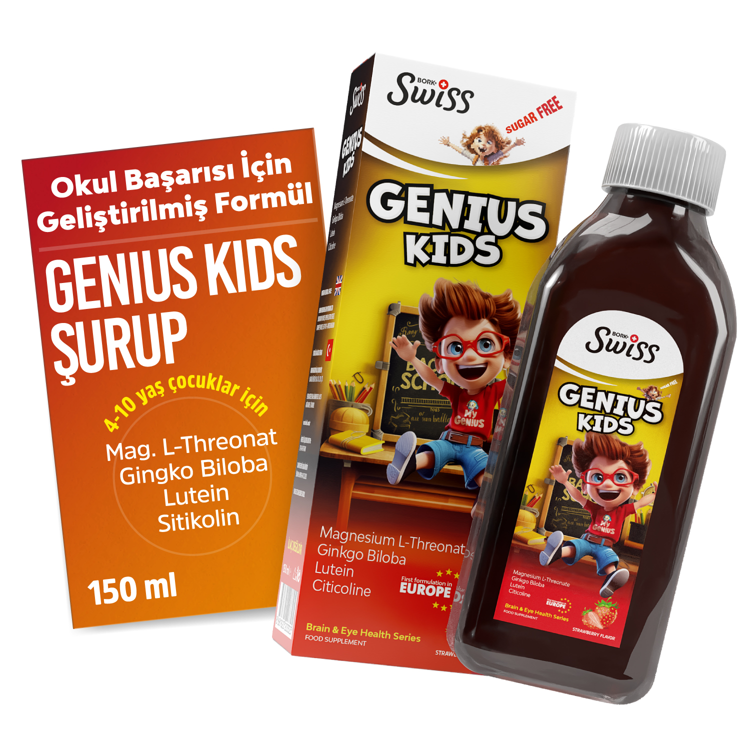 Çocuklar İçin Magnezyum L-Threonate ve Sitikolin İçeren Zeka Gelişimini Destekleyici Şurup 150 ml