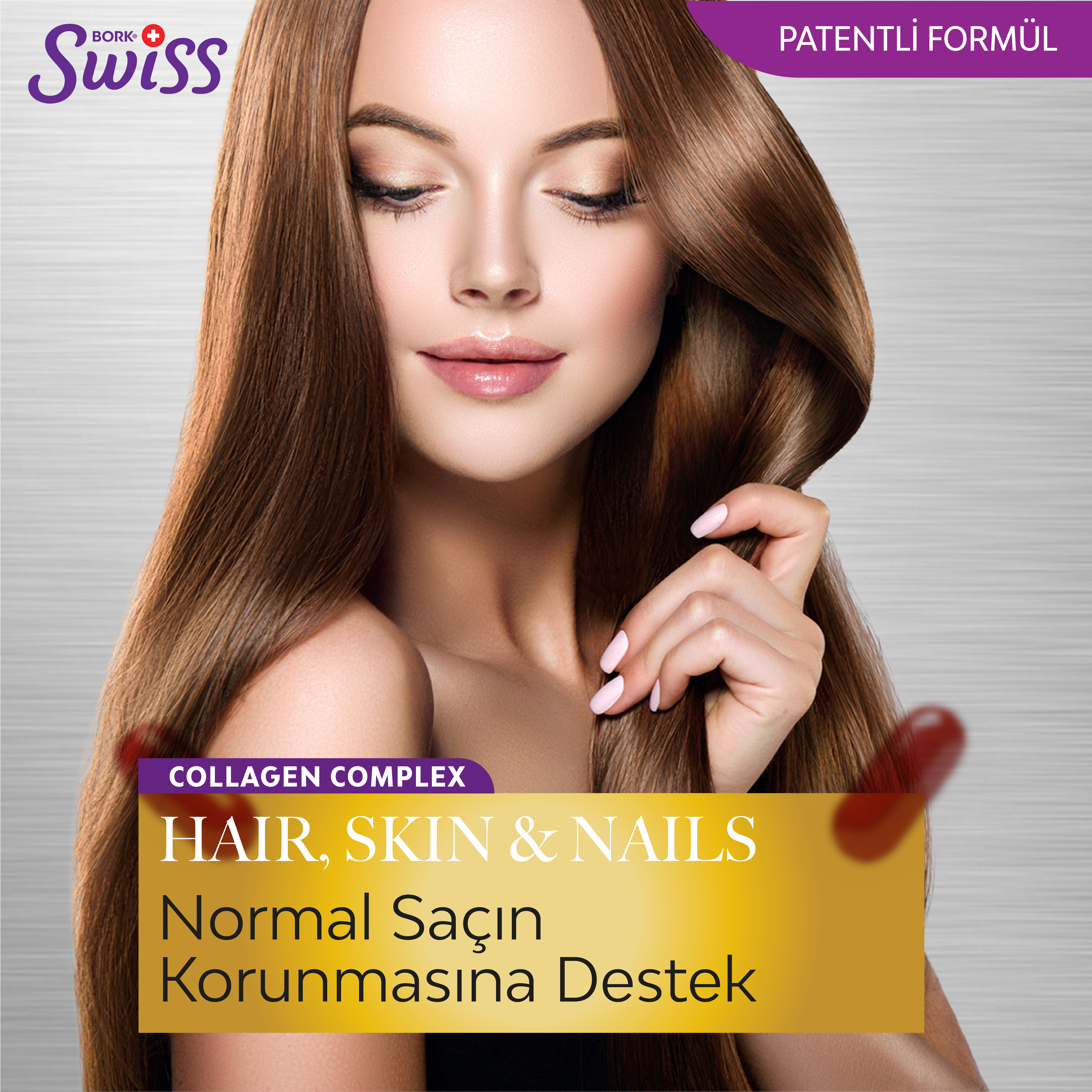 Hair Skin Nails | Tip 1 Kolajen – Keratin & Elastin – Biotin – Çinko – Demir – 30 Kapsül