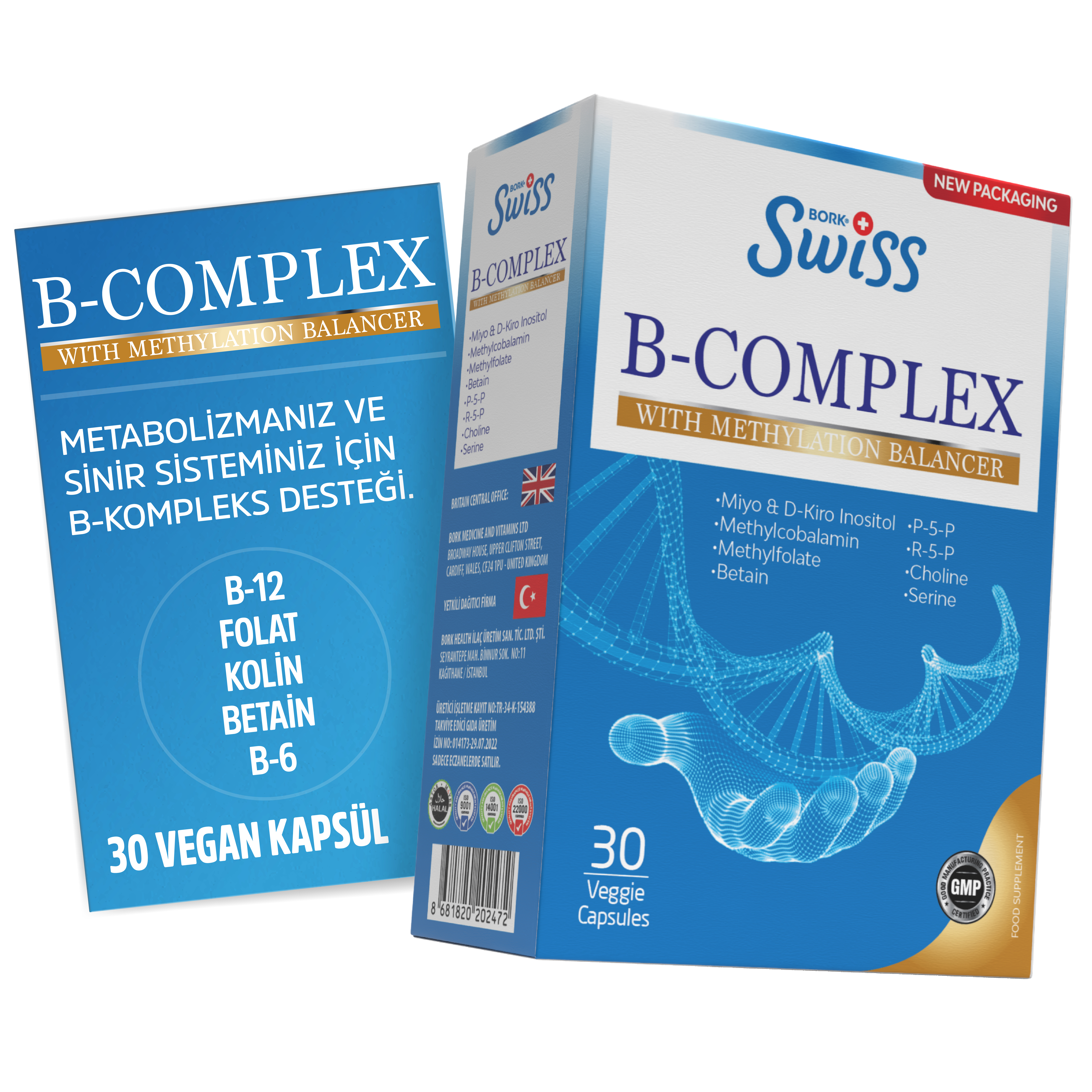 B-Complex Vitamin Aktif Form B1-B2-B3-B5-B6-B7-B9, B12 30 Kapsül