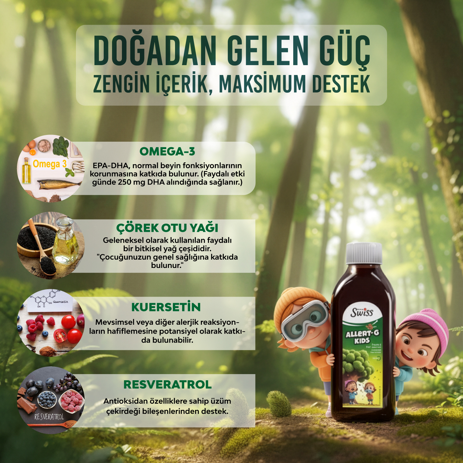 Allert-g Kids Çocuk Şurubu 150 ml Alerji Polen Ve Gıda Alerjisi Destekleyici Şurup