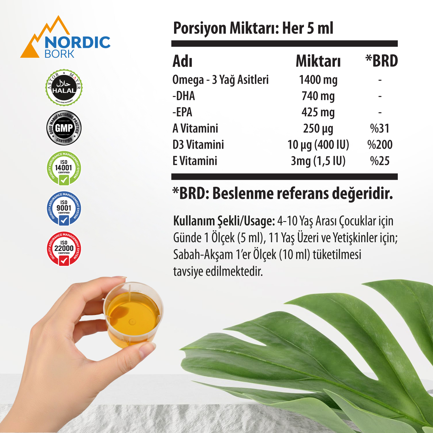 Omega-3 Balık Yağı Şurup 150 ml Portakal Aromalı Şekersiz