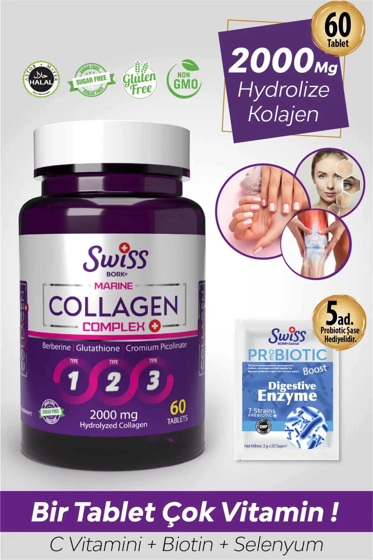 Hidrolize Kolajen Tablet 60 lı Cilt Saç Tırnak Eklem Takviyesi