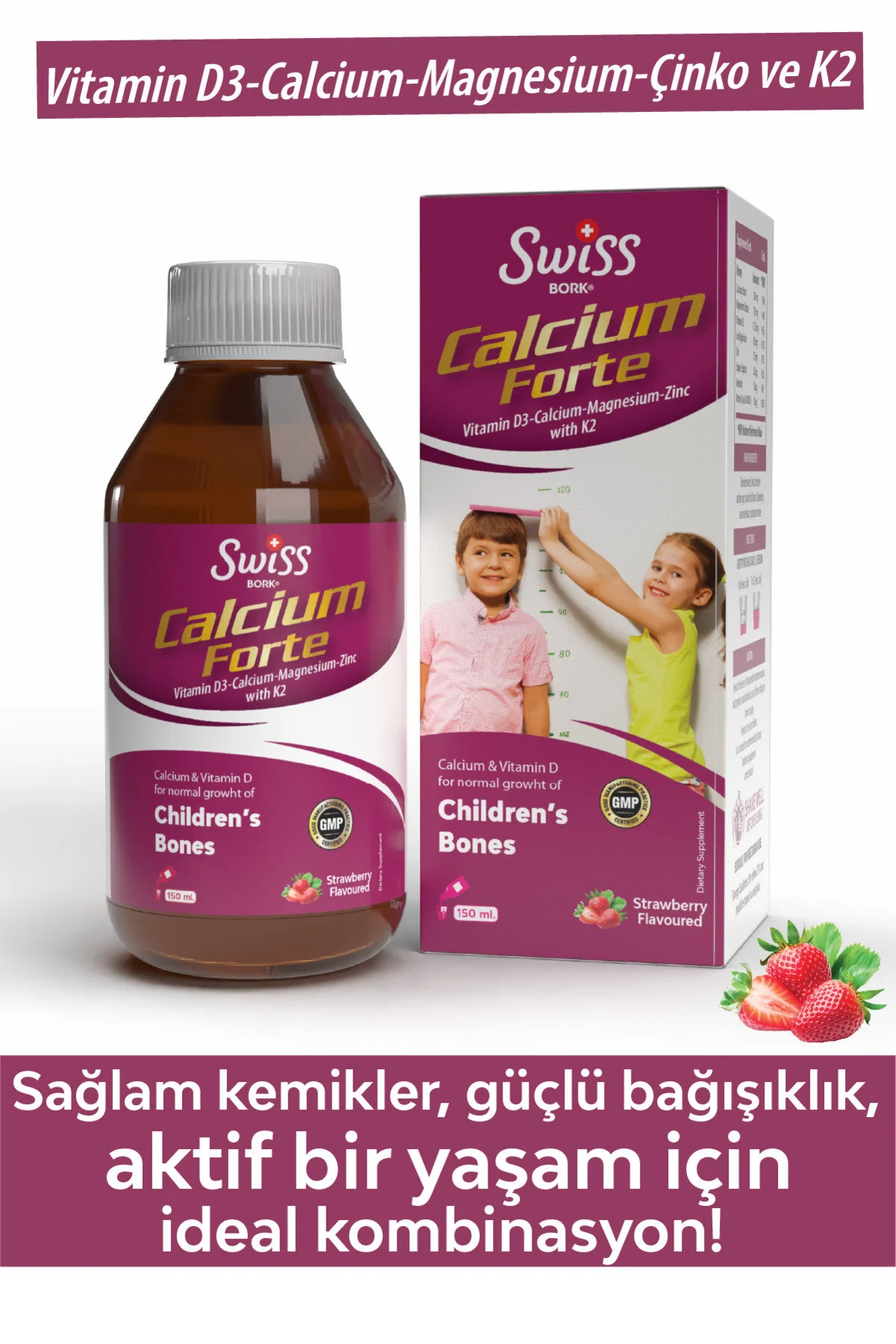 Kalsiyum Çinko D3K2 Magnezyum Demir İçeren Çocuk Şurubu 150 Ml