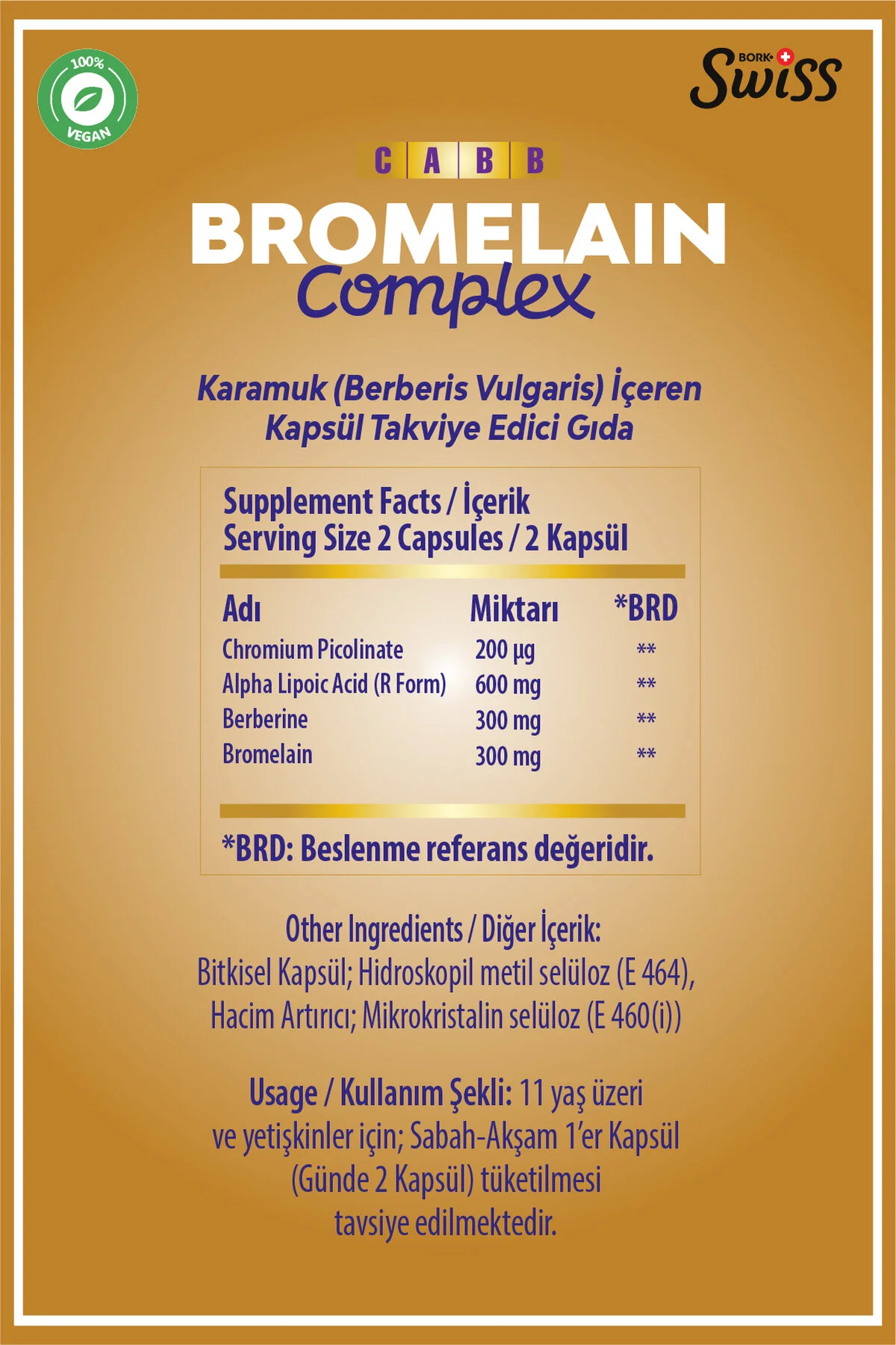 Berberin Ala Krom Pikolinat Bromelain Bitkisel Direnç Destek 60 Kapsül