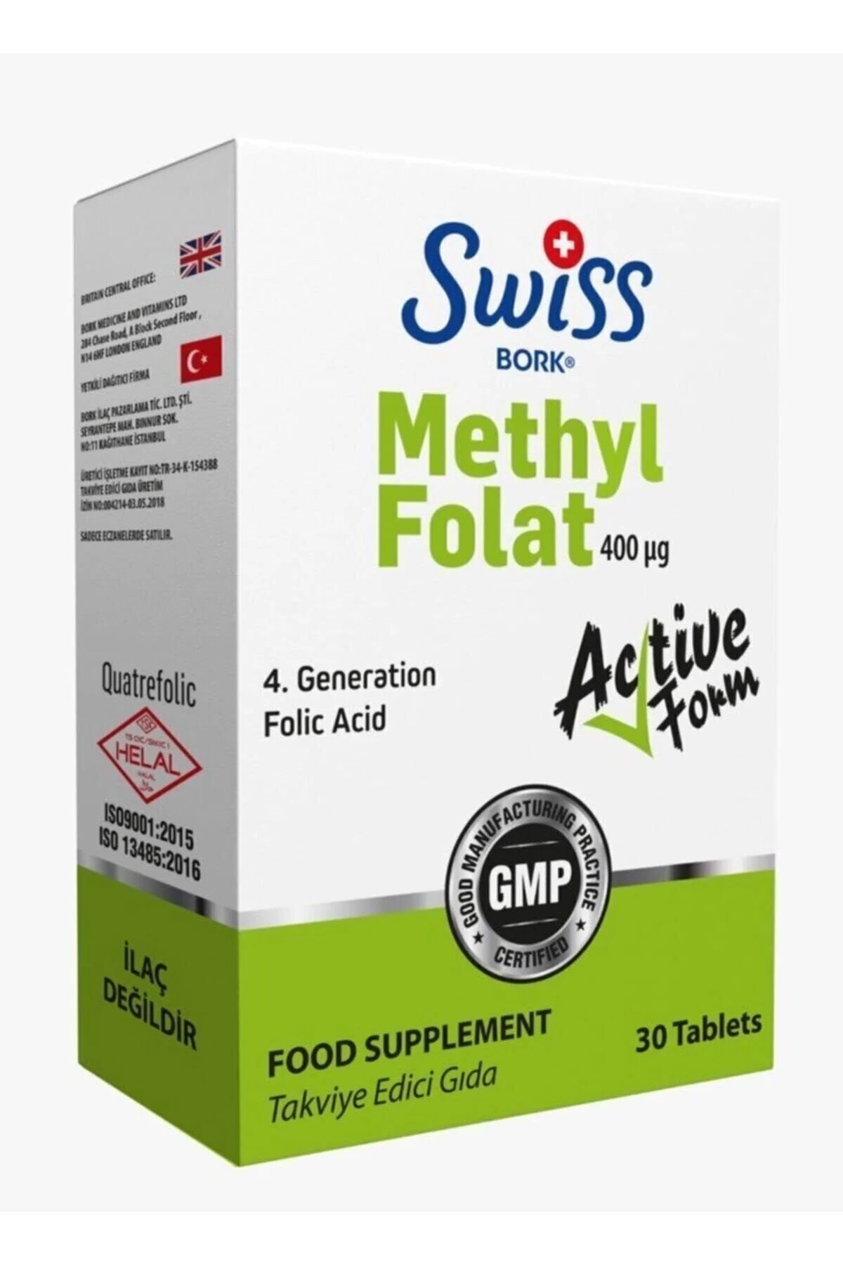 Swiss Bork Methyl Folat Active Form 400 µg 4. Nesil Aktif Folat 30 Tablet