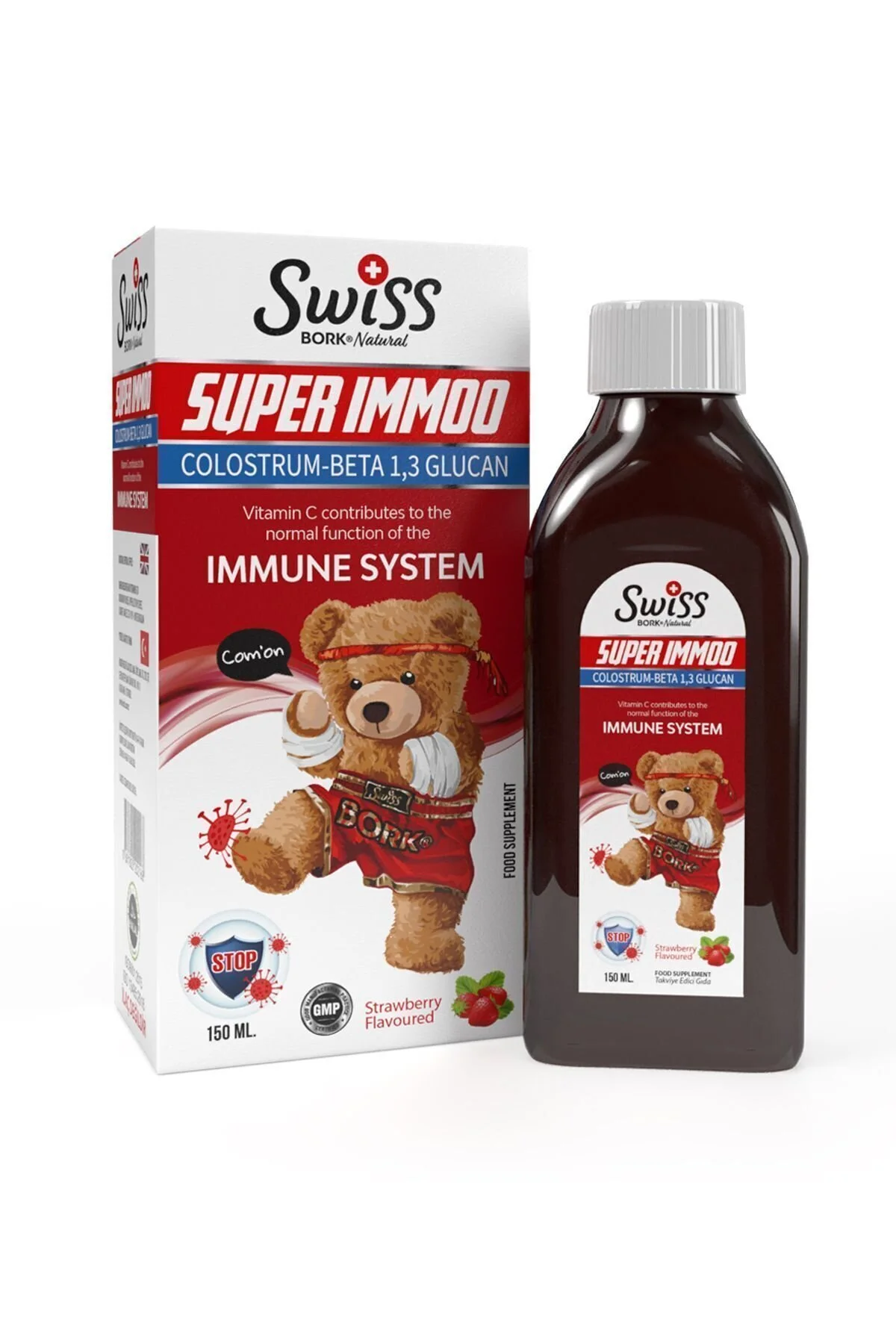 Super Immoo Colostrum Beta Glucan Şurup 150 ml DHA Çinko Çilek Aromalı