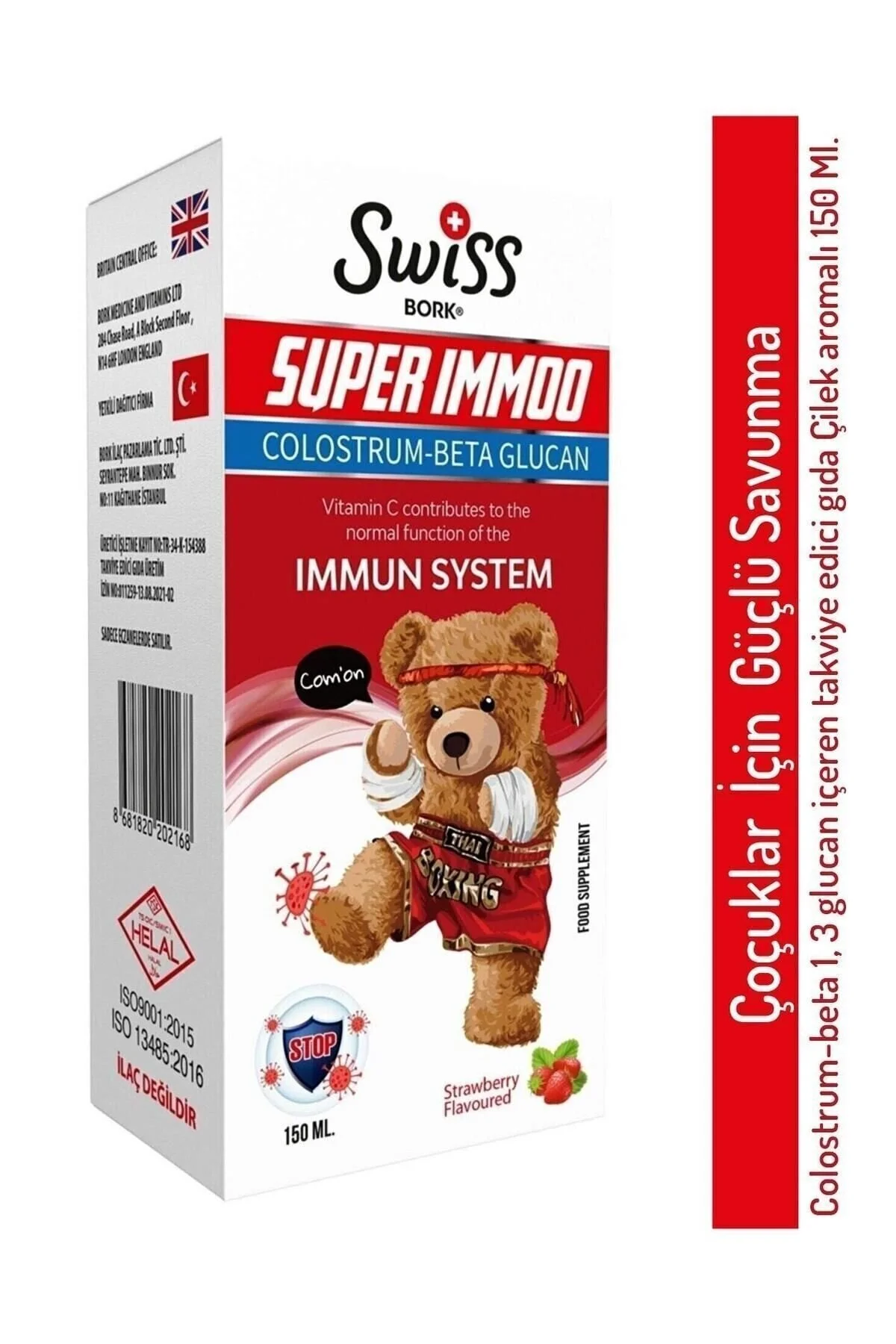 Super Immoo Colostrum Beta Glucan Şurup 150 ml DHA Çinko Çilek Aromalı